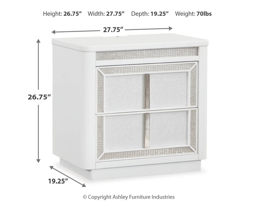Chalanna California King Upholstered Storage Bed, Dresser, Mirror, Chest and Nightstand