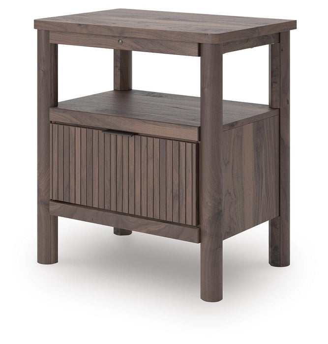 Cadmori Twin Upholstered Panel Platform Bed, Dresser, Mirror, Chest and Nightstand