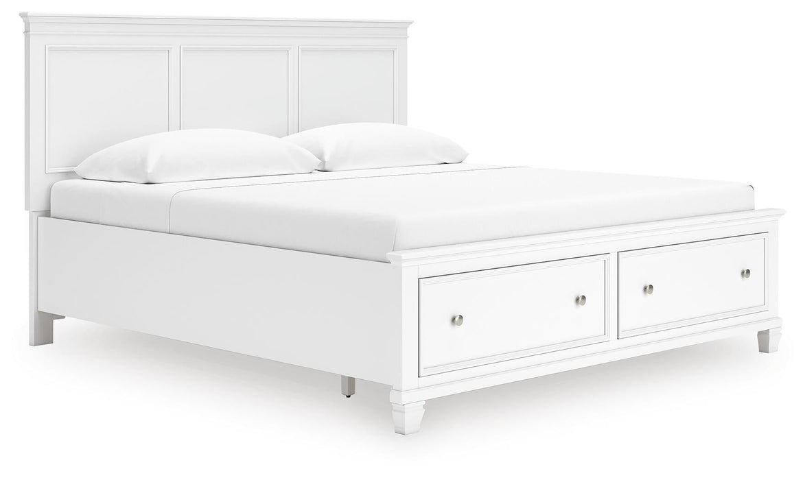 Fortman King Panel Storage Bed with Mirrored Dresser and Nightstand