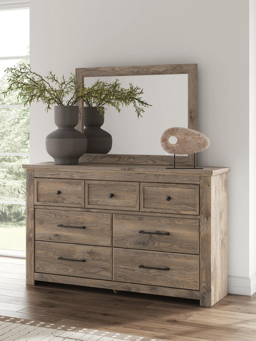 Keithland Queen Poster Bed with Mirrored Dresser and Nightstand